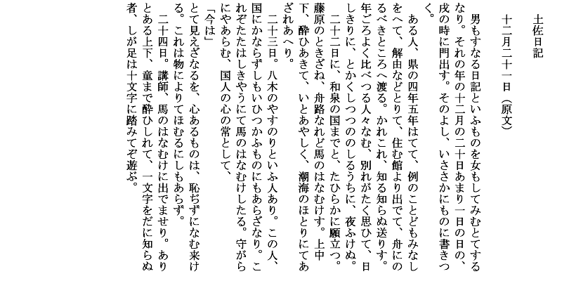 土佐日記 男もすなる日記といふものを 冒頭 門出 原文 現代語訳